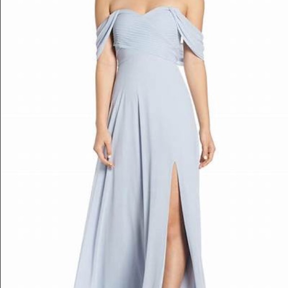 Off Shoulder Bridesmaid Dress - Ice Blue